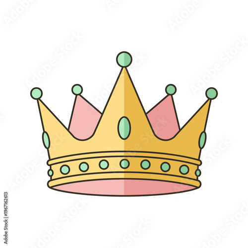 Golden Crown with Pink and Green Accents - Royal Symbol Icon