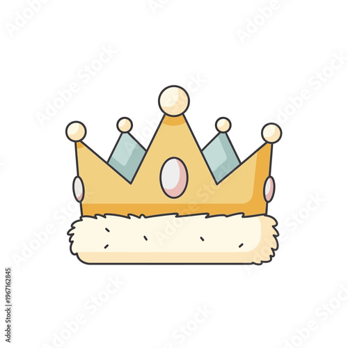 Cartoon Golden Crown with Fur Trim and Jewels