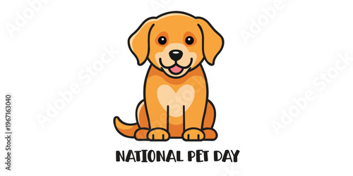 Cute Cartoon Dog Sitting National Pet Day Vector Illustration 
