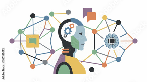 Artificial Intelligence, Digital Network, and Human Communication Concept