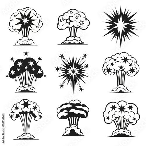 Explosion Icons Set - Atomic Bomb, Blast, Starburst, Comic Style