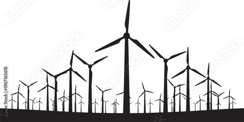 Silhouette of wind turbines on a hill renewable energy