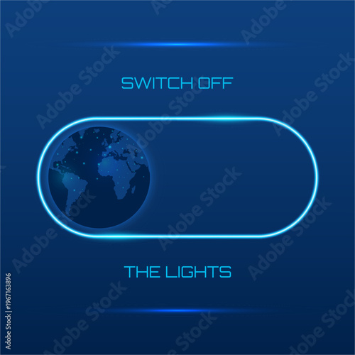 neon turn off button with planet earth inside