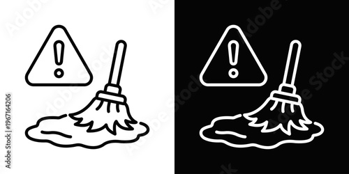 Spill Cleanup Icon In Black And White Filled Style.