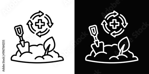 Soil Remediation Icon In Black And White Filled Style.