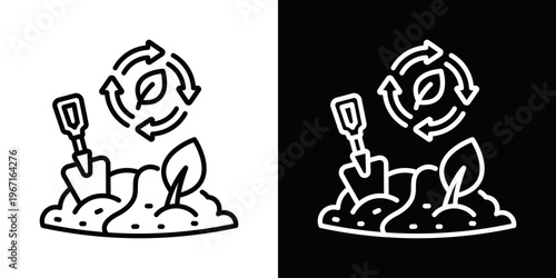 Land Restoration Icon In Black And White Filled Style.