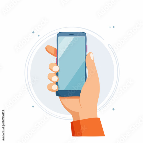 Hand, die ein Smartphone hält – farbige Icon-Illustration
