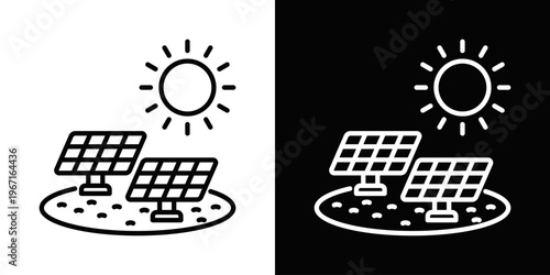 Solar Farms Icon In Black And White Filled Style.