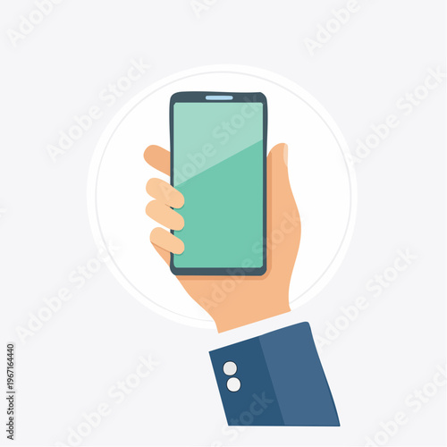 Hand, die ein Smartphone hält – farbige Icon-Illustration