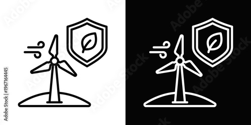 Wind Farms Icon In Black And White Filled Style.