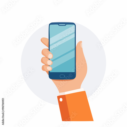 Hand, die ein Smartphone hält – farbige Icon-Illustration