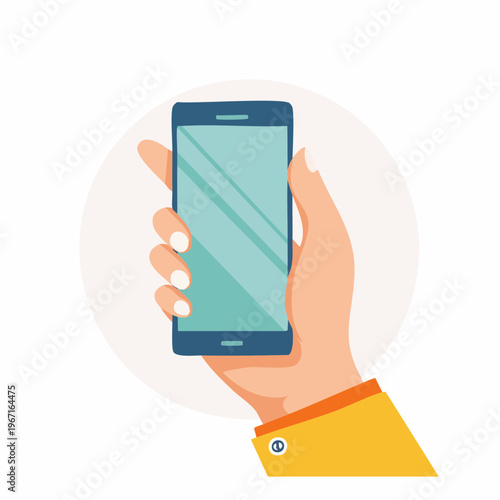 Hand, die ein Smartphone hält – farbige Icon-Illustration