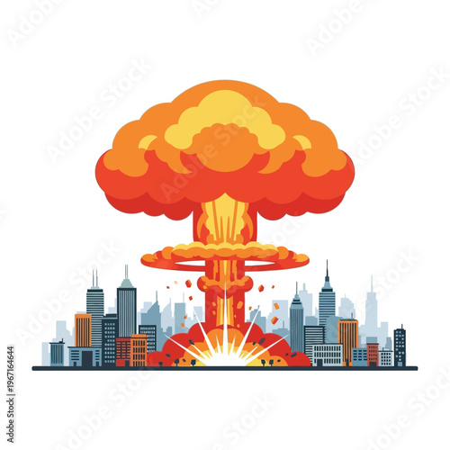 Mushroom Cloud Nuclear Explosion Over City Skyline