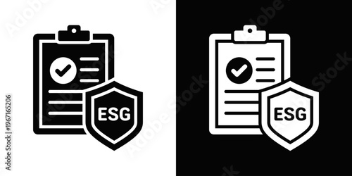 ESG Strategy Icon In Black And White Filled Style.