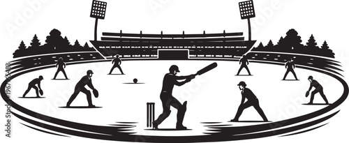 Silhouette vector graphic illustration of a family hiking together through a scenic wilderness landscape with mountains