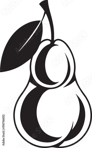 Plum and pear fruit drawing vector silhouette graphic on transparent checkered background.