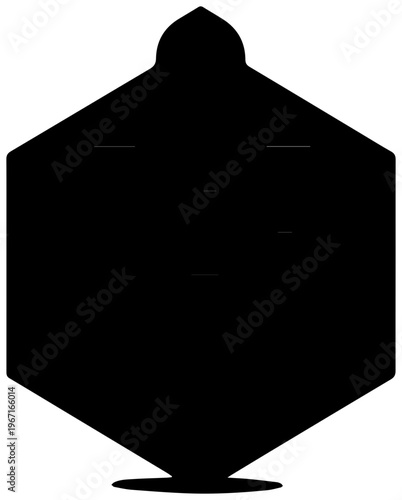 A black silhouette of a hexagonal object with a small protrusion on top