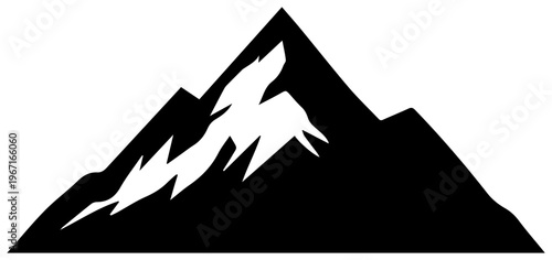 A black silhouette of a mountain range with snow
