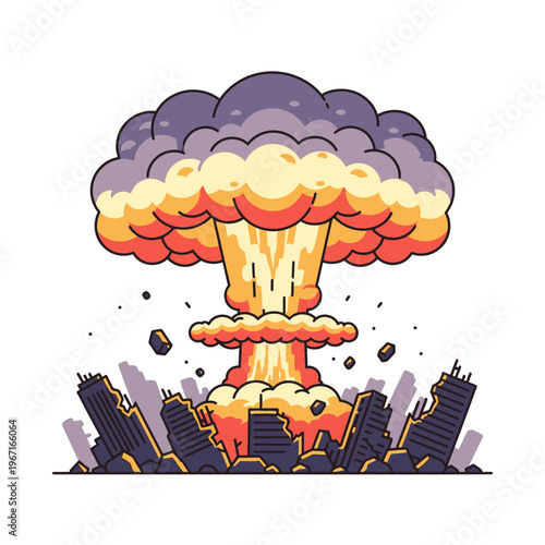 Pixel Art Nuclear Explosion Over Destroyed Cityscape