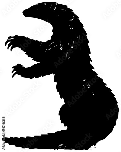 A black silhouette of a dinosaur standing on its hind legs