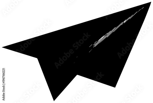 A black paper airplane with a crease mark