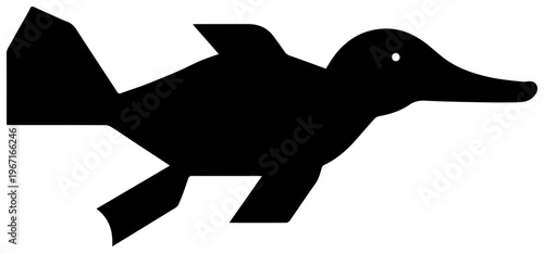 A black silhouette of a duck