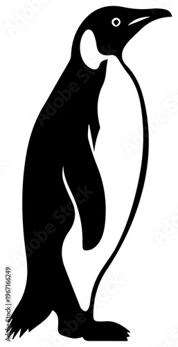 A black silhouette of a penguin standing upright