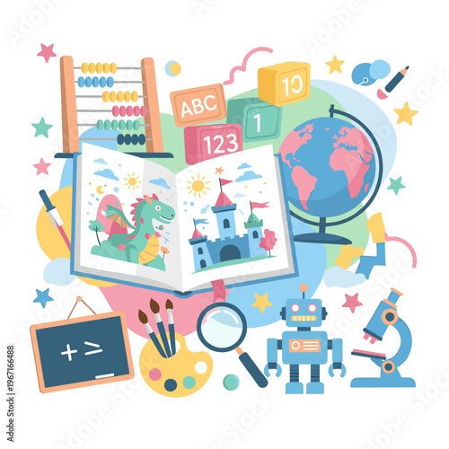 A cheerful illustration of a chalkboard with a mathematical equation, perfect for educational or business presentations that require a friendly and ap