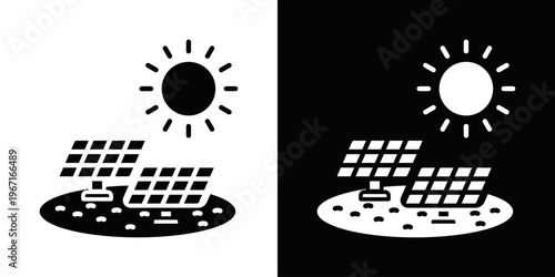 Solar Farms Icon In Black And White Filled Style.