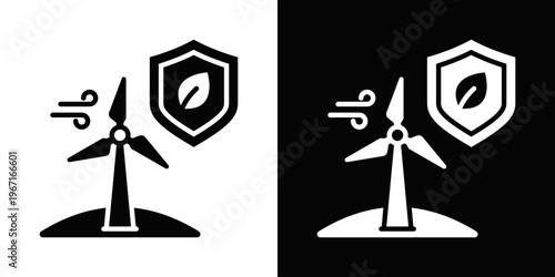 Wind Farms Icon In Black And White Filled Style.