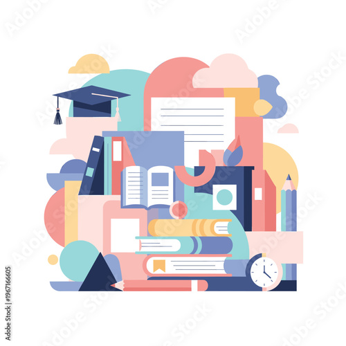 A colorful abstract composition of geometric shapes on a white background, conveying a sense of modernity and creativity.