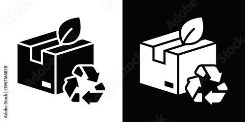 Sustainable Packaging Icon In Black And White Filled Style.