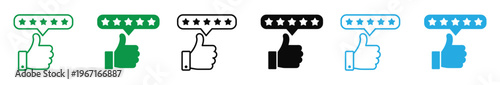 Thumbs up icons with star ratings in various colors for feedback and reviews vector illustration