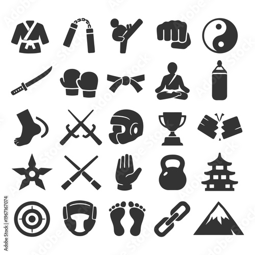 Martial arts icons collection: karate, tai chi, and more.