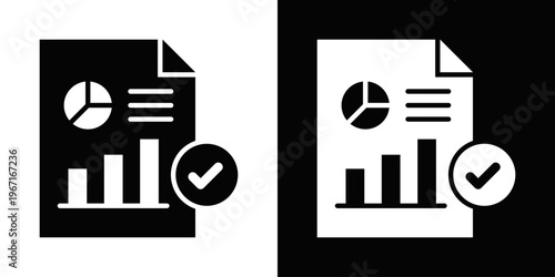 KPI Reporting Icon In Black And White Filled Style.