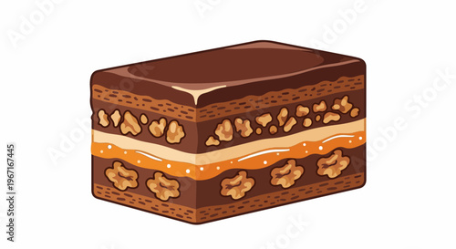 Rich chocolate layered cake with caramel and walnuts, a delectable treat