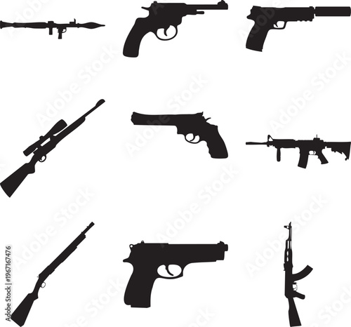 set of black gun silhouettes vector illustration