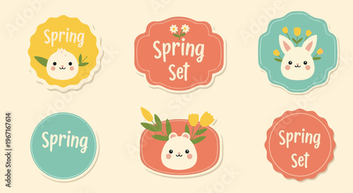 Six cute round and oval graphics with floral and animal motifs