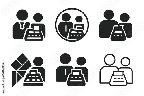 Consultant Logo Variations. A consultant helping a small business improve its operations. Icon set. Set Logo of A consultant helping a small business improve