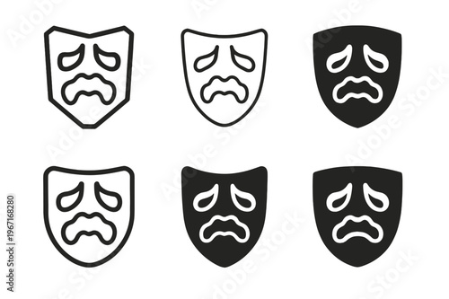 Diverse Fear Masks. Fear mask. Set Logo of Fear mask: theatrical mask with tremor. harmonious logo variations of the same emblematic concept, each with