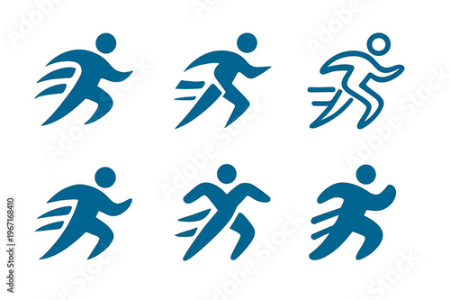 Athletic Health Icon Set. Sports performance and athletic health. Icon set. Set Logo of athletic health: human figure in motion with dynamic trails. harmonious