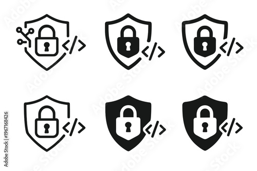 Ethical Hacking Icons. Ethical hacking for business security. Icon set. Set Logo of Ethical hacking for business security: secure code review. harmonious logo