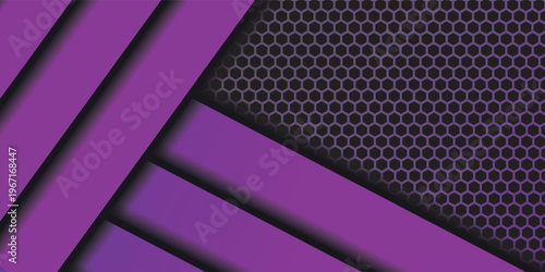 Dark purple technology hexagonal vector background. Pink bright energy flashes under hexagon in dark technology modern futuristic background vector illustration. Dark violet honeycomb texture grid.