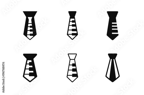 Music Fashion Logos. Music and fashion. Icon set. Set Logo of Music and fashion: piano keys tie. harmonious logo variations of the same emblematic concept,