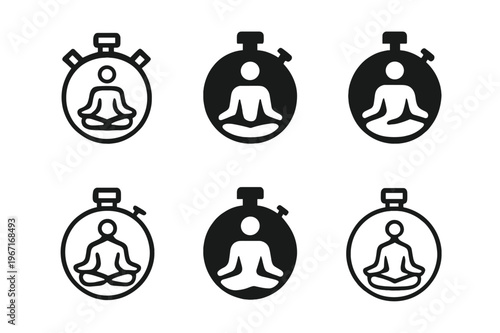 Fitness Logo Variations. Fitness and workout trends (HIIT, yoga). Icon set. Set Logo of Fitness and workout trends (HIIT, yoga): interval stopwatch. harmonious