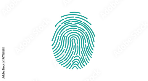 A teal fingerprint icon on a white background, representing identity and security