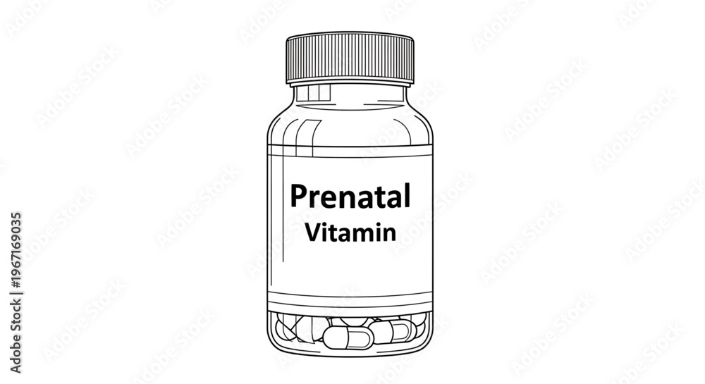 Obraz premium A minimalist vector illustration of a prenatal vitamin bottle with a clear label and cap