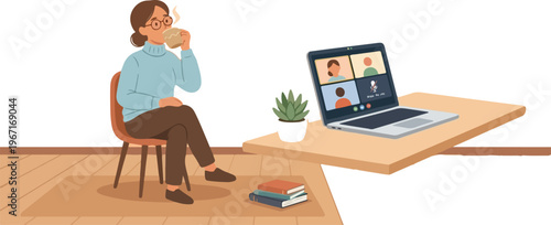 Young woman standing with iced coffee and blanket at home