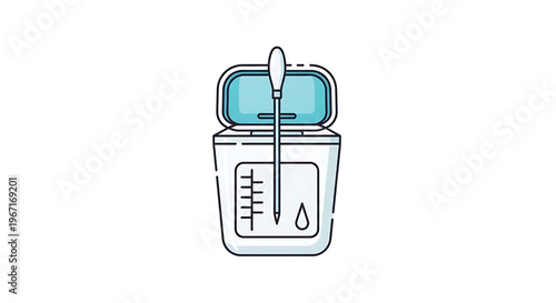 A vector graphic illustration of a medical syringe and container for storing and measuring liquids