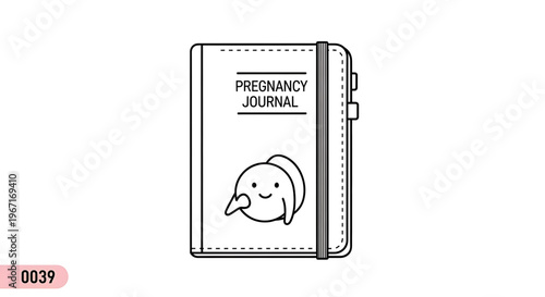 A minimalist vector illustration of a pregnancy journal with a smiling baby icon on the cover